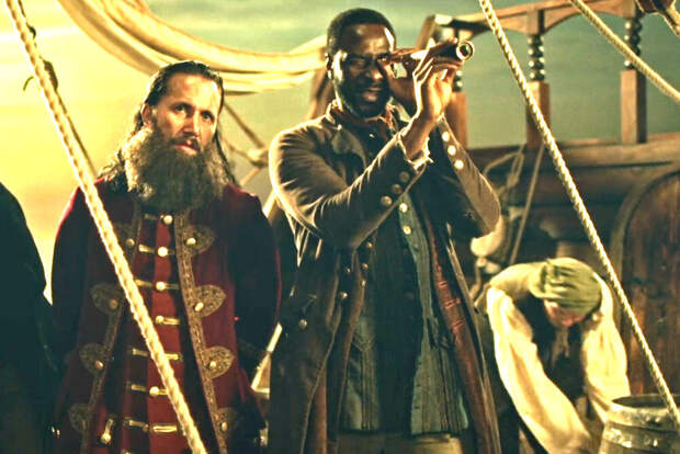 Эдвард Тич и Хосе Гаспарилья (Чёрный Цезарь) на палубе пиратского флагмана "Месть королевы Анны". 
