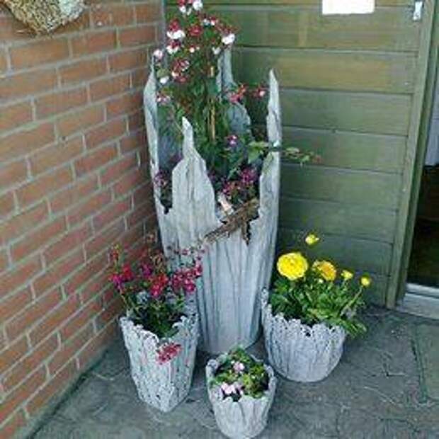 old cloth and concrete wash flower pots, concrete masonry, diy, flowers, gardening, Results