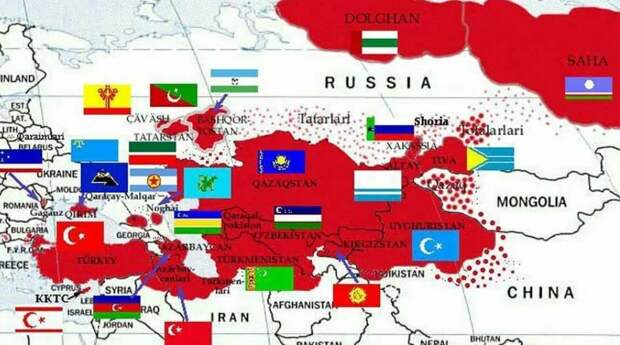 Карта «Великого Турана» по версии Турции (иллюстрация из открытых источников)