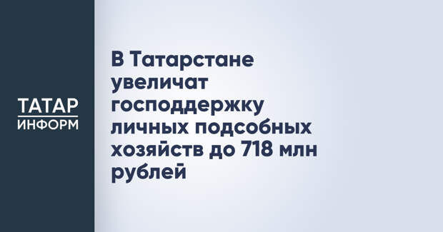 В Татарстане увеличат господдержку личных подсобных хозяйств до 718 млн рублей