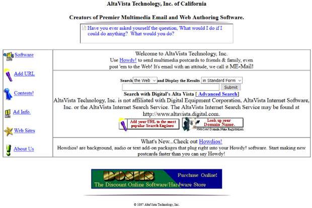 Screenshot of AltaVista in 1997