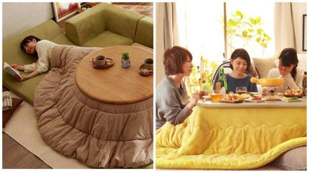 Котацу - универсальный столик для приема пищи, работы и сна / Фото: quiltry.blogspot.com