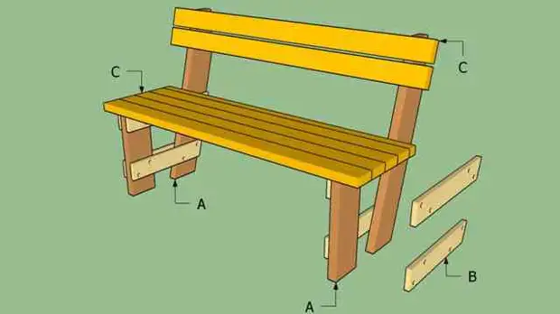 Чертеж скамейки со спинкой из дерева своими