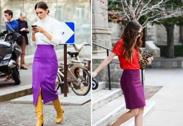 С чем носить фиолетовую юбку: создание образа интересного индивидуального образа