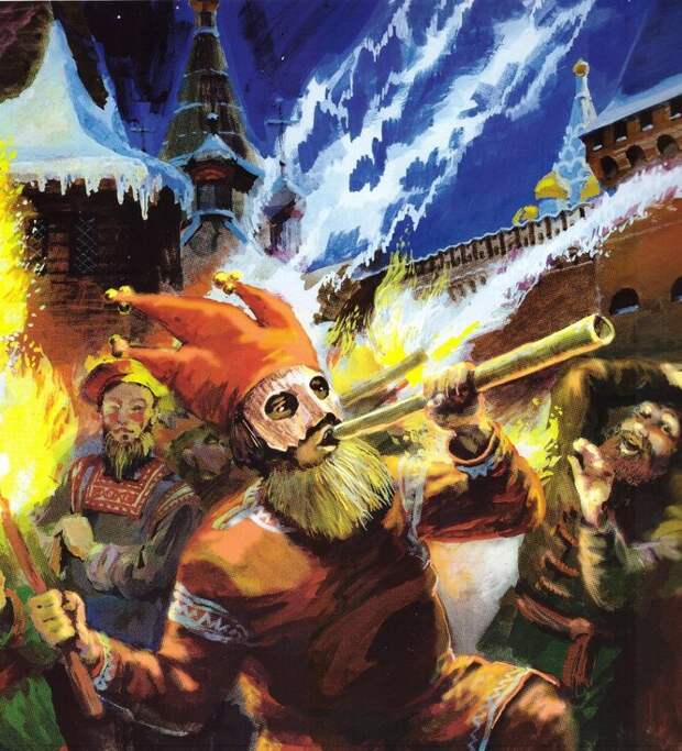 А. Силантьев, «Скоморошьи игрища на Рождество», фрагмент, 2002 год А. Силантьев, «Скоморошьи игрища на Рождество», фрагмент, 2002 год