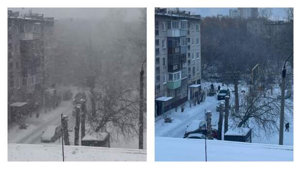 "А снег не знал и падал". Красивый снегопад на пять минут обрушился на Барнаул