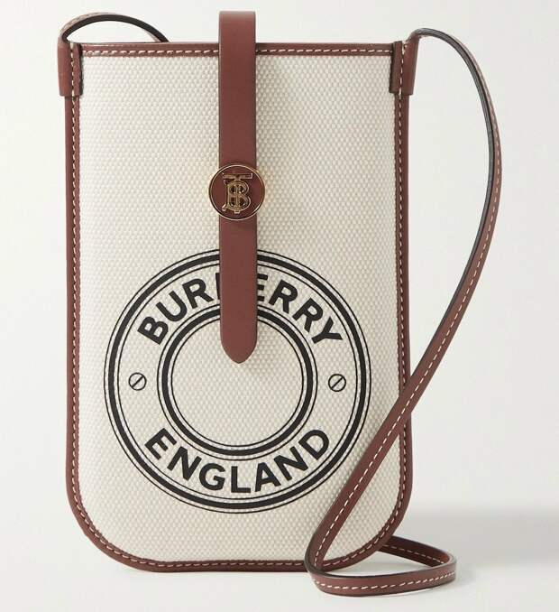 Холщовая мини-сумочка для телефона Burberry с кожаной отделкой и принтом