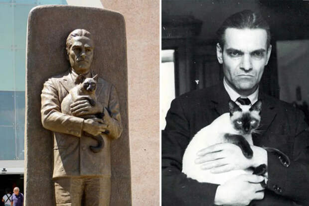 Памятник Юрию Кнорозову в Мексике и фотография с кошкой Асей Памятник Юрию Кнорозову в Мексике и фотография с кошкой Асей
