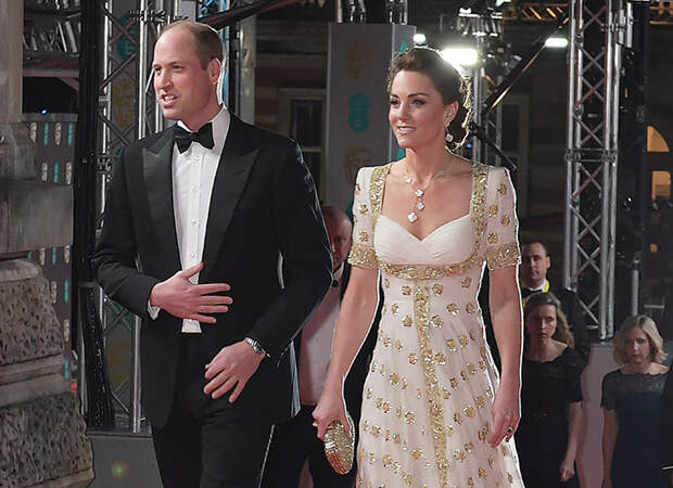 Кейт Миддлтон в белоснежно-золотом платье и принц Уильям на премии BAFTA