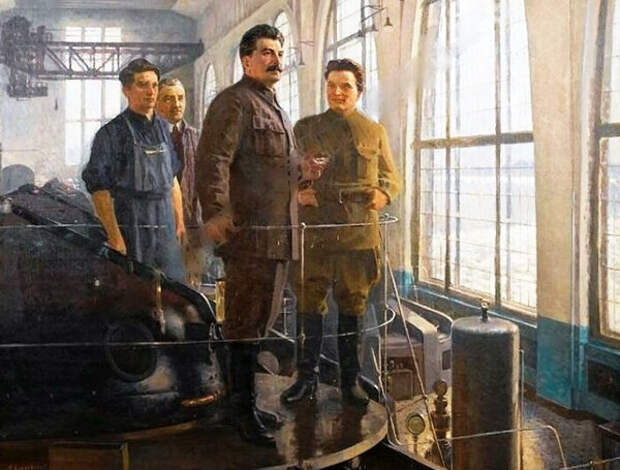 А. Самохвалов. Сталин и Киров на Волховстрое. Фрагмент