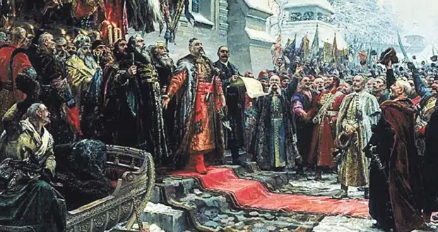 Переяславская рада, объединившая территории Войска Запорожского с Русским царством и закрепившая верность царю. /Фото: im0-tub-ua.yandex.net Переяславская рада, объединившая территории Войска Запорожского с Русским царством и закрепившая верность царю. /Фото: im0-tub-ua.yandex.net