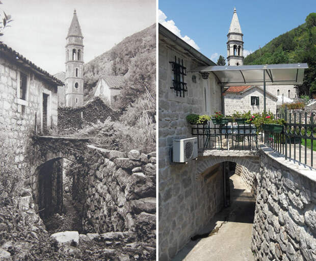 Старинный городок Пераст «захватила» цивилизация (1926 и 2018 гг., Черногория). © Kurt Hielscher / © Casper Molenaar.