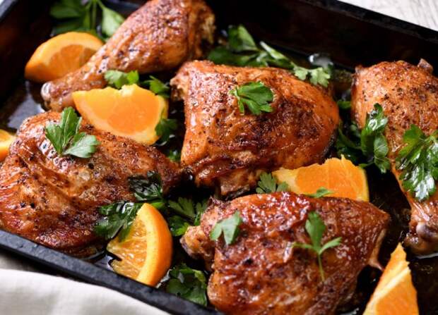 Запеченные куриные бедра и голени с апельсином пошаговый рецепт с фото
