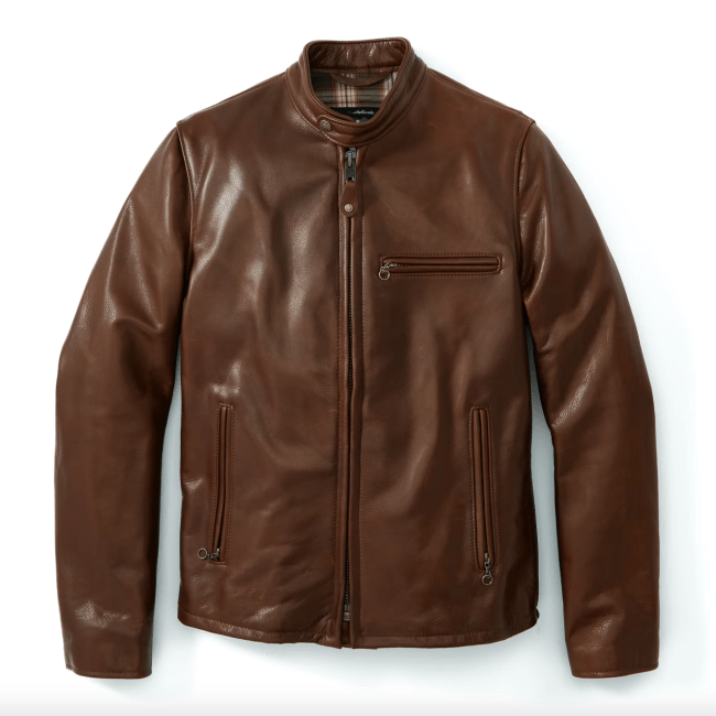 Schott Waxed Natural Pebbled Cowhide Cafe Leather Jacket