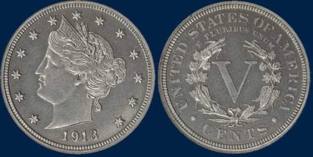 5 центов с изображением Свободы, 1913 год. \ Фото: sites.google.com.