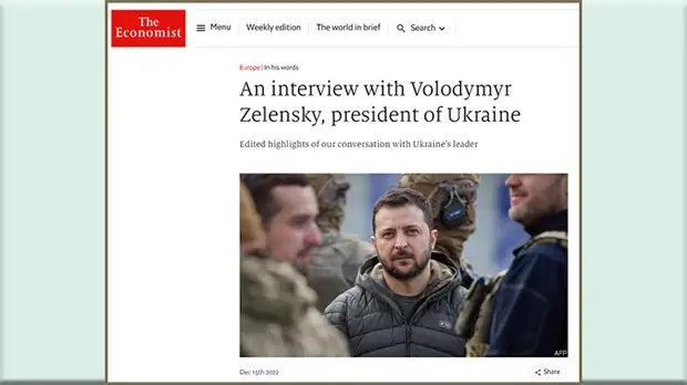 В ИНТЕРВЬЮ THE ECONOMIST ЗЕЛЕНСКИЙ ОЗВУЧИЛ "ГЛОБАЛЬНУЮ ПРОГРАММУ" НА 2024 ГОД: "НАДО ИЗОЛИРОВАТЬ КРЫМ". СКРИНШОТ СТРАНИЦЫ САЙТА THE ECONOMIST