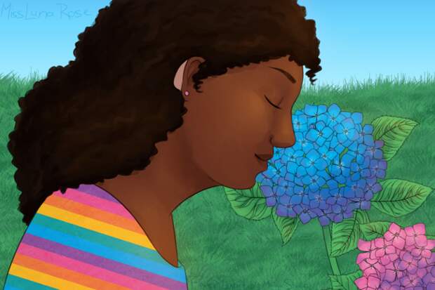 Image titled Deaf Autistic Girl Smells Hydrangeas.png