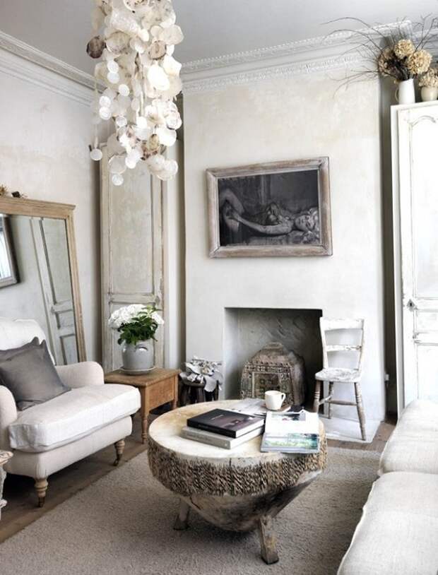 Бело-серая гостиная - простой и неотразимый вариант оформления гостиной в стиле бохо.