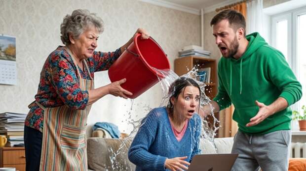 Свекровь вылила воду на невестку с ноутбуком: «Сынок, посмотри на эту лентяйку!»