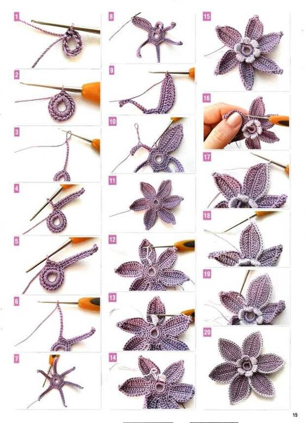 Схема вязания цветка. Пример. Фото из интернета. 