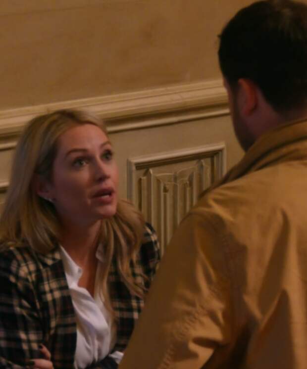 Britney confronts Derek on The Traitors.