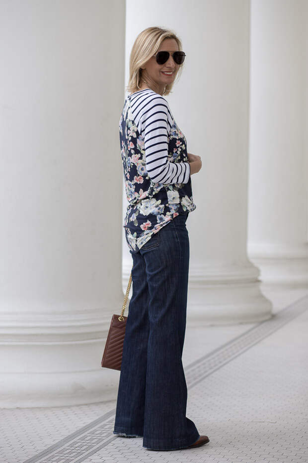 mixing ivory and navy with some bold color and patterns for todays fashion style feature outfit
