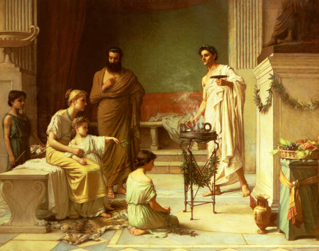 Джон Уильям Уотерхаус, «Больной ребенок в храме Асклепия», 1877 г.