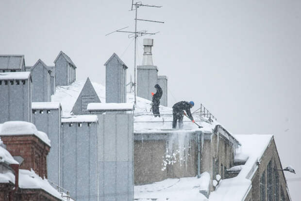 В Петербурге промышленные альпинисты оценивают свои услуги по очистке крыш от снега и наледей в среднем от 23 до 30 рублей за квадратный метр. Фото: Николай Гонтарь