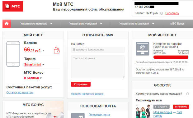 Возможности личного кабинета МТС