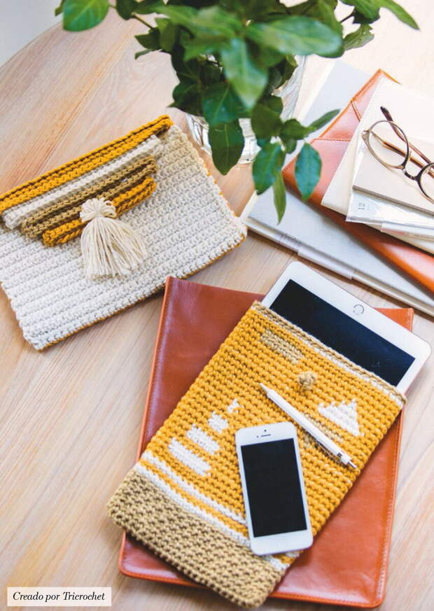 Вязаные косметички и органайзеры, созданные при помощи крючка, стали популярным и практичным аксессуаром для хранения различных предметов.-19