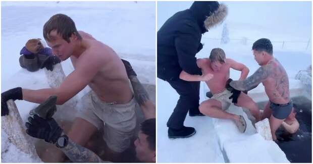 Иностранец окунулся в прорубь при 52-градусном морозе
