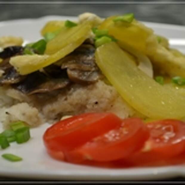 Запеченная Рыба В ДУХОВКЕ с картошкой и грибами под сметанным соусом  
