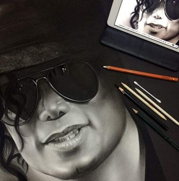 12. Майкл Джексон Простой карандаш, графика, портреты актеров, фотореализм