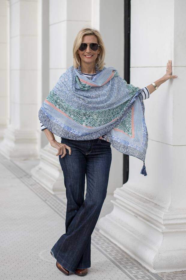 mixing ivory and navy with some bold color and patterns for todays fashion style feature outfit