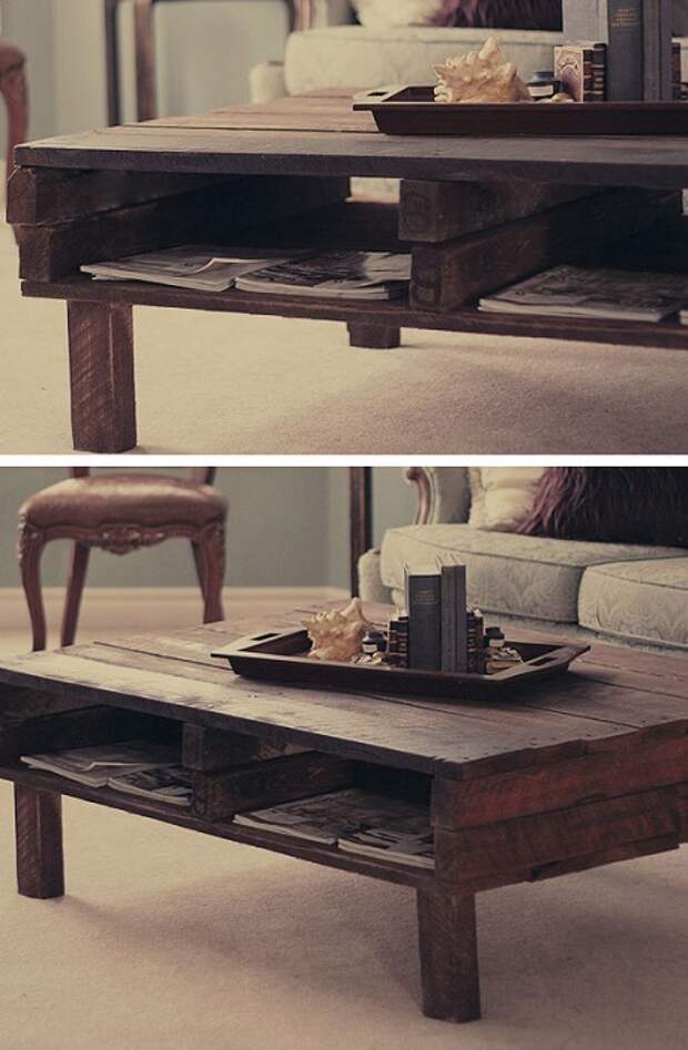 Интересный деревянный деревенский столик станет просто хорошим дополнением к интерьеру комнаты.