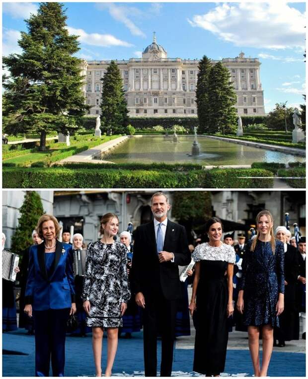 Королевский дворец в Мадриде и королевская семья.