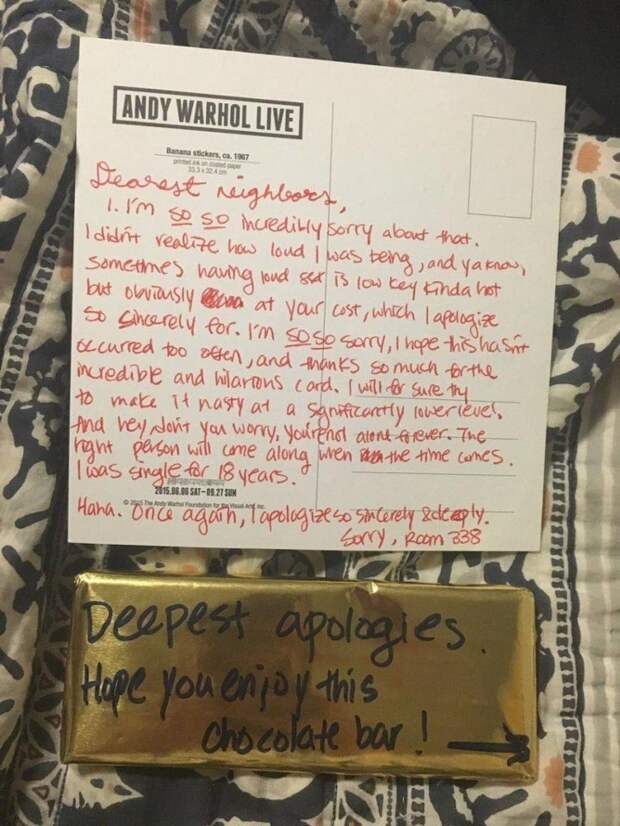 записка соседу слишком громкий секс