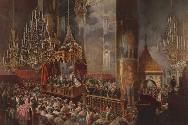 Михаил Зичи, «Коронация Александра II в Успенском соборе Московского кремля 26 августа 1856 года», 1857 год