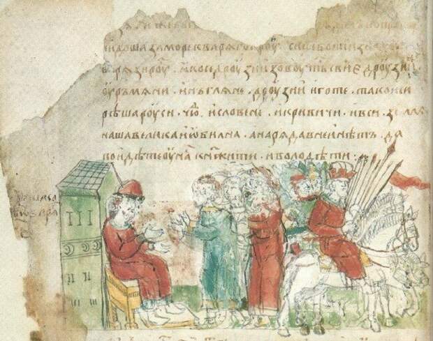 Призвание варягов. Миниатюра Радзивилловской летописи (XV век)