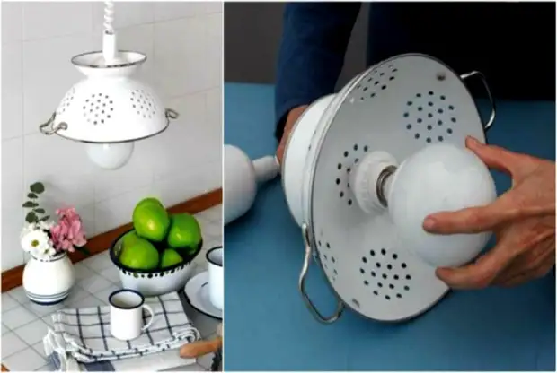 Светильник из дуршлага. Светильник из дуршлага.
