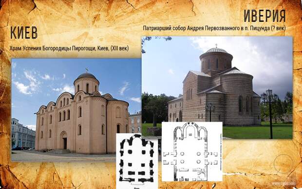 сравнение храма в Пирогоще Киев и в Пицунде