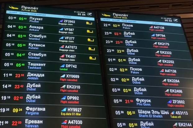 Минтранс: 1 марта отменены 62 рейса между Россией и странами Ближнего Востока