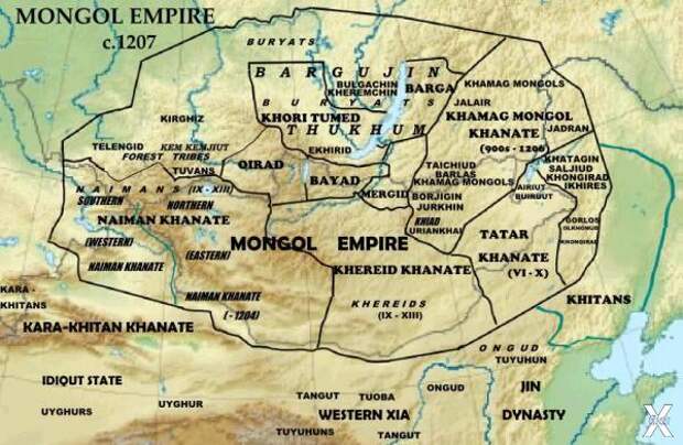 Карта Монгольской империи в 1207 году