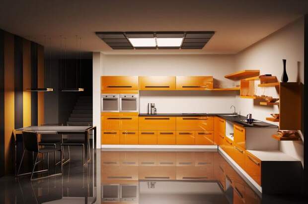 дизайн кухния оранжевого цвета фото