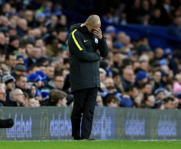 Ein verzweifelter Pep Guardiola im Spiel gegen Everton