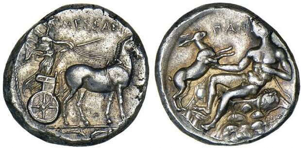 Монета Мессаны. Тетрадрахма ок. 420-413 до н.э.