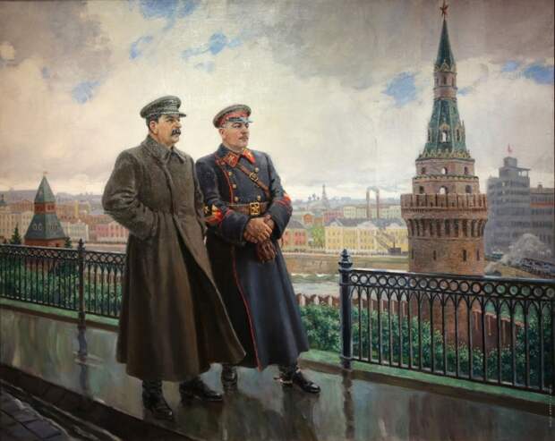 И. В. Сталин и К. Е. Ворошилов в Кремле,  Александр Герасимов, 1938 год. \ Фото: madrerussia.com.