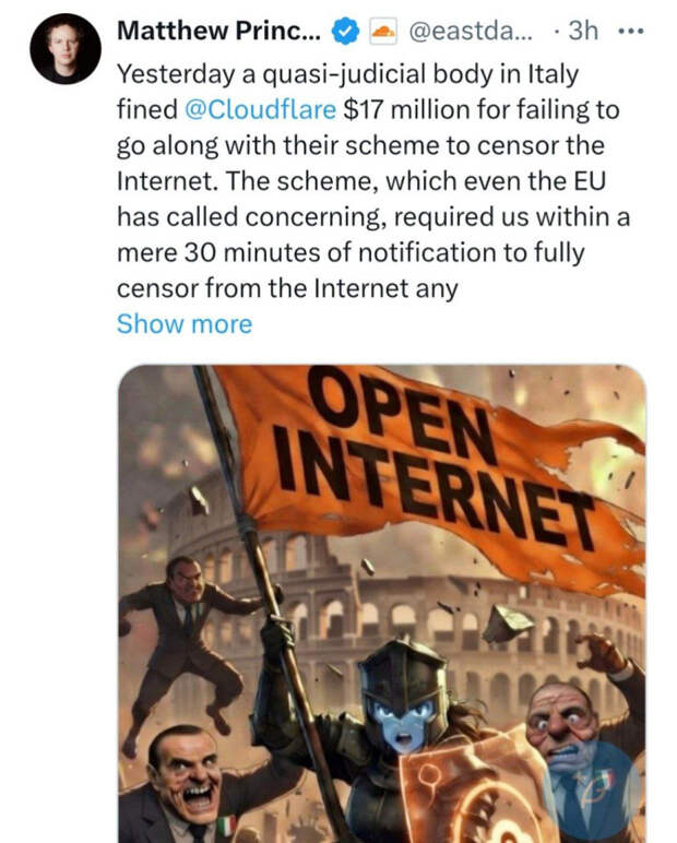 Италия потребовала от Cloudflare удалять сайты без суда в течении 30 минут