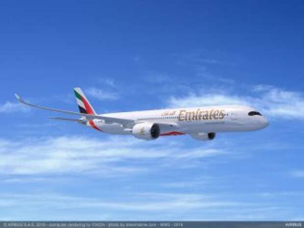 Airbus A350-900 в ливрее авиакомпании Emirates, рендер