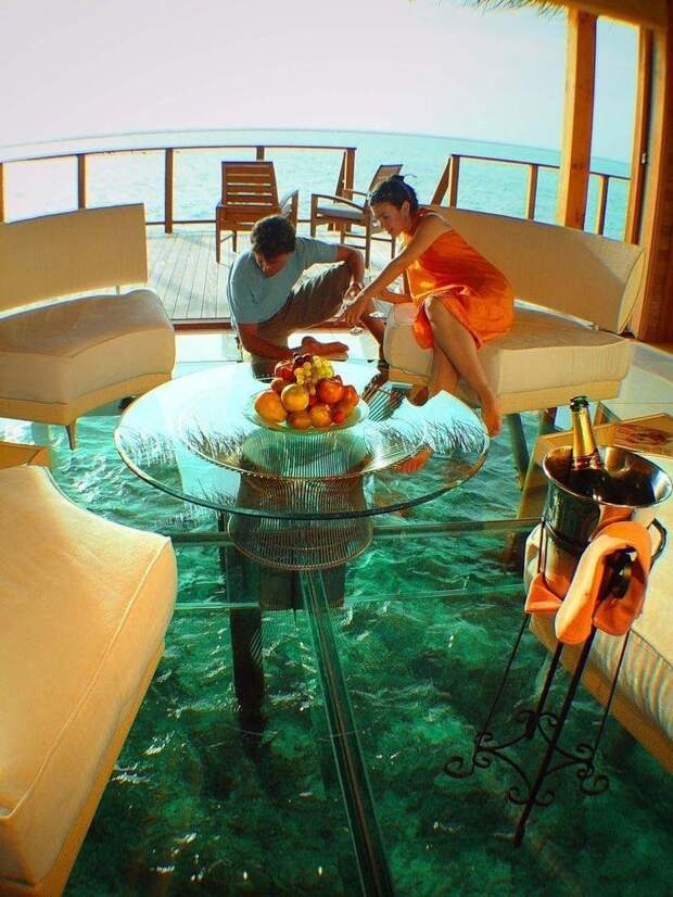 11. В коттедже со стеклянным полом над океаном на Мальдивах. места для отдыха, отдых, природа, путешествие